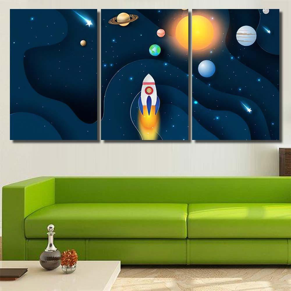 Illustration Abstract Curve Wave Launch Rocket Galaxy Sky and Space Multi Piece Panel Canvas Home Decor Housewarming Gift Ideas Poster Canvas Gallery Prints