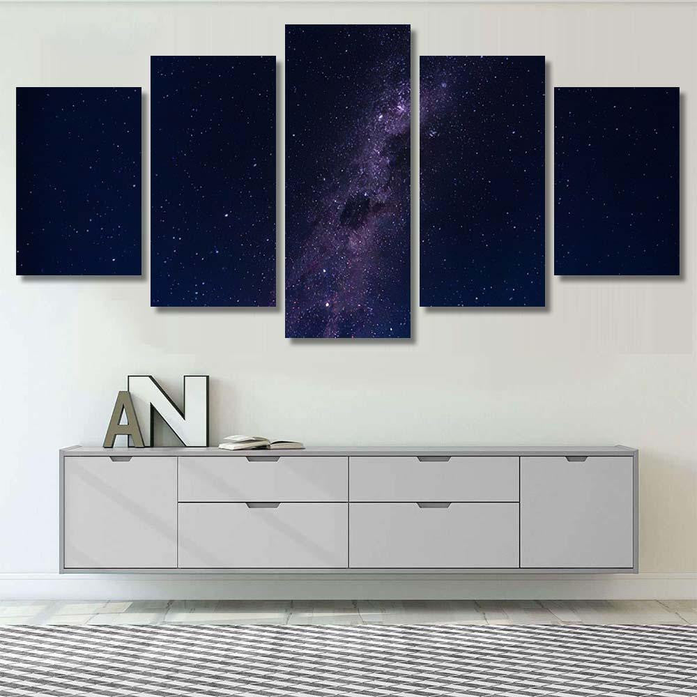 Milky Way Star Trails Hills Mountains Galaxy Sky and Space Multi Piece Panel Canvas Home Decor Housewarming Gift Ideas Poster Canvas Gallery Prints