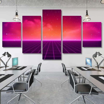 Retro Scifi Background Futuristic Landscape 80S Galaxy Sky and Space Multi Piece Panel Canvas Home Decor Housewarming Gift Ideas Poster Canvas Gallery Prints