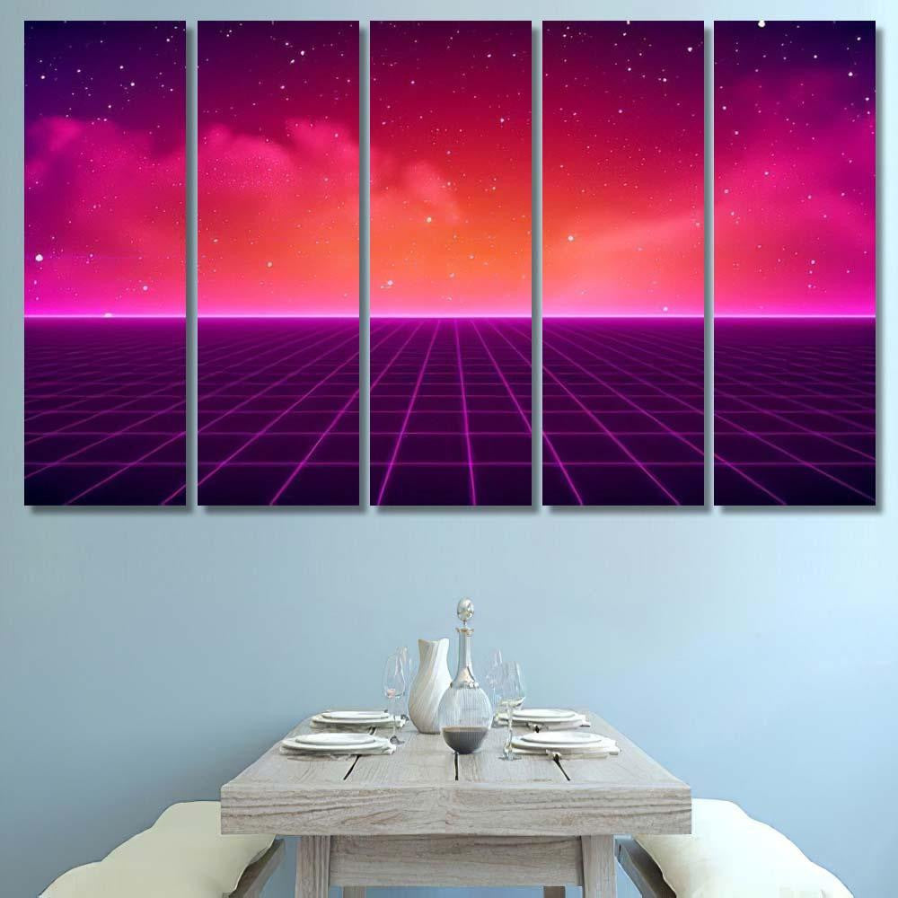 Retro Scifi Background Futuristic Landscape 80S Galaxy Sky and Space Multi Piece Panel Canvas Home Decor Housewarming Gift Ideas Poster Canvas Gallery Prints