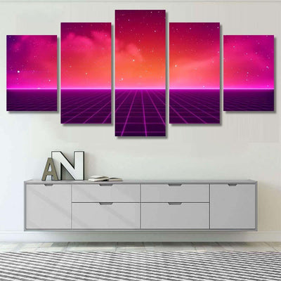 Retro Scifi Background Futuristic Landscape 80S Galaxy Sky and Space Multi Piece Panel Canvas Home Decor Housewarming Gift Ideas Poster Canvas Gallery Prints