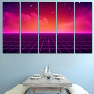 Retro Scifi Background Futuristic Landscape 80S Galaxy Sky and Space Multi Piece Panel Canvas Home Decor Housewarming Gift Ideas Poster Canvas Gallery Prints