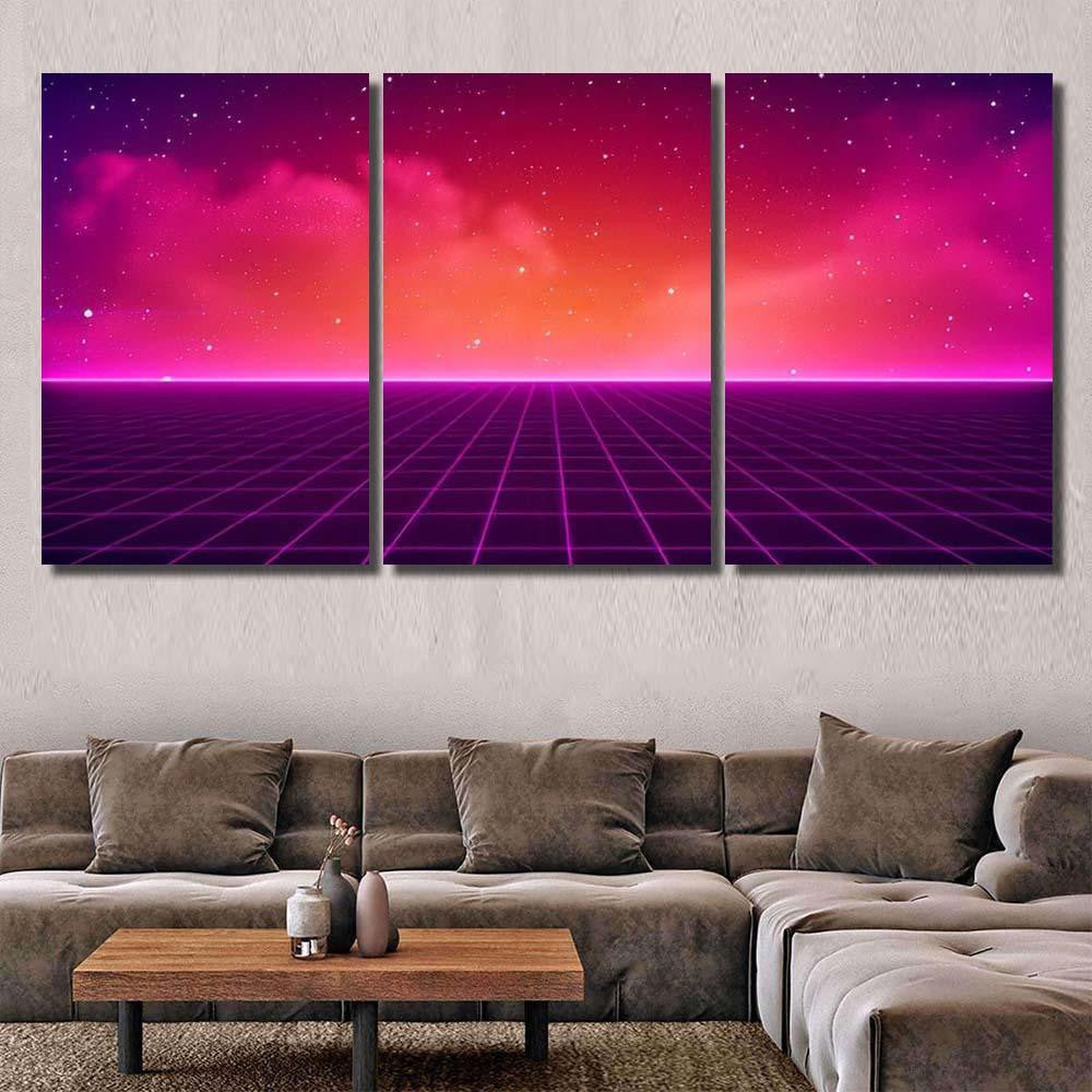 Retro Scifi Background Futuristic Landscape 80S Galaxy Sky and Space Multi Piece Panel Canvas Home Decor Housewarming Gift Ideas Poster Canvas Gallery Prints