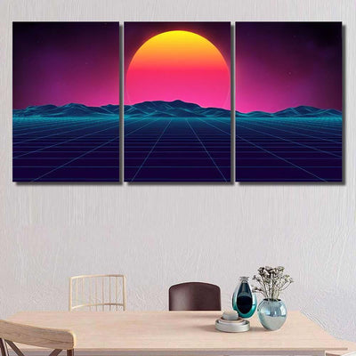 Retro Background Futuristic Landscape 1980S Style 13 Galaxy Sky and Space Multi Piece Panel Canvas Home Decor Housewarming Gift Ideas Poster Canvas Gallery Prints