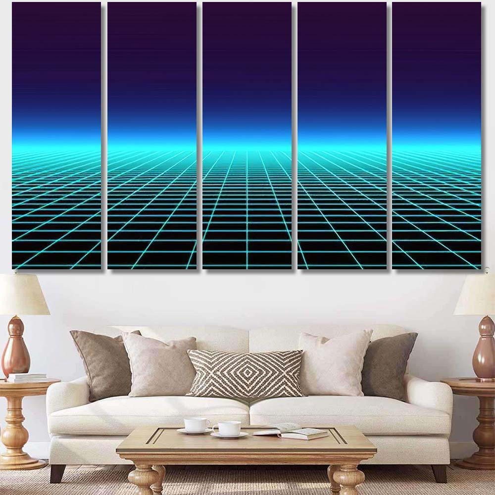 Retro Background Futuristic Landscape 1980S Style 4 Galaxy Sky and Space Multi Piece Panel Canvas Home Decor Housewarming Gift Ideas Poster Canvas Gallery Prints