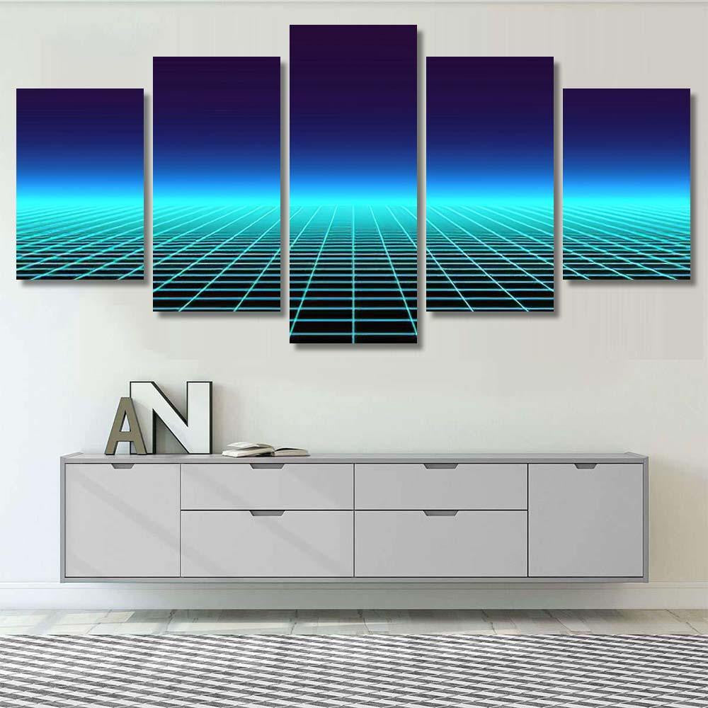 Retro Background Futuristic Landscape 1980S Style 4 Galaxy Sky and Space Multi Piece Panel Canvas Home Decor Housewarming Gift Ideas Poster Canvas Gallery Prints