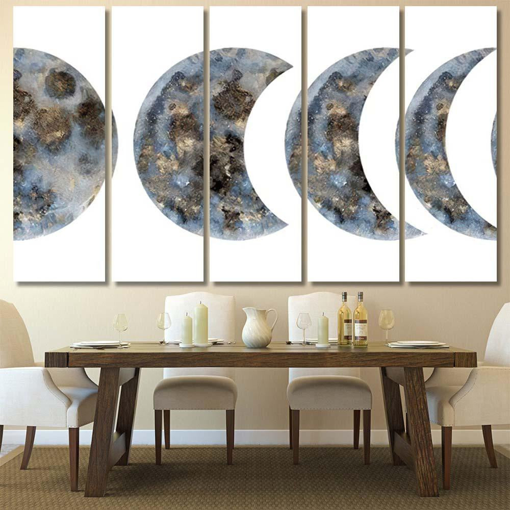 Moon Watercolor Illustration Galaxy Sky and Space Multi Piece Panel Canvas Home Decor Housewarming Gift Ideas Poster Canvas Gallery Prints