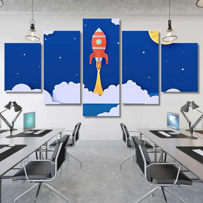 Red Rocket Launch Space Paper Cut Galaxy Sky and Space Multi Piece Panel Canvas Home Decor Housewarming Gift Ideas Poster Canvas Gallery Prints
