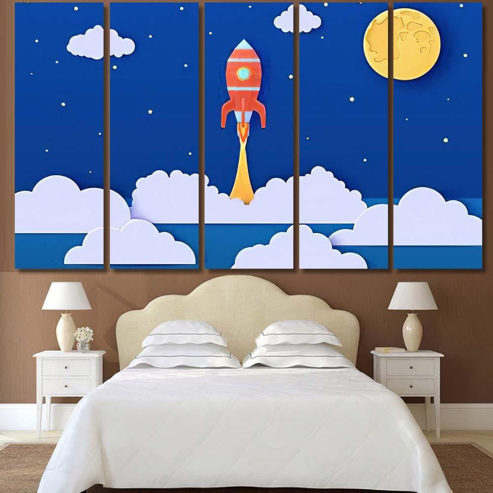Red Rocket Launch Space Paper Cut Galaxy Sky and Space Multi Piece Panel Canvas Home Decor Housewarming Gift Ideas Poster Canvas Gallery Prints
