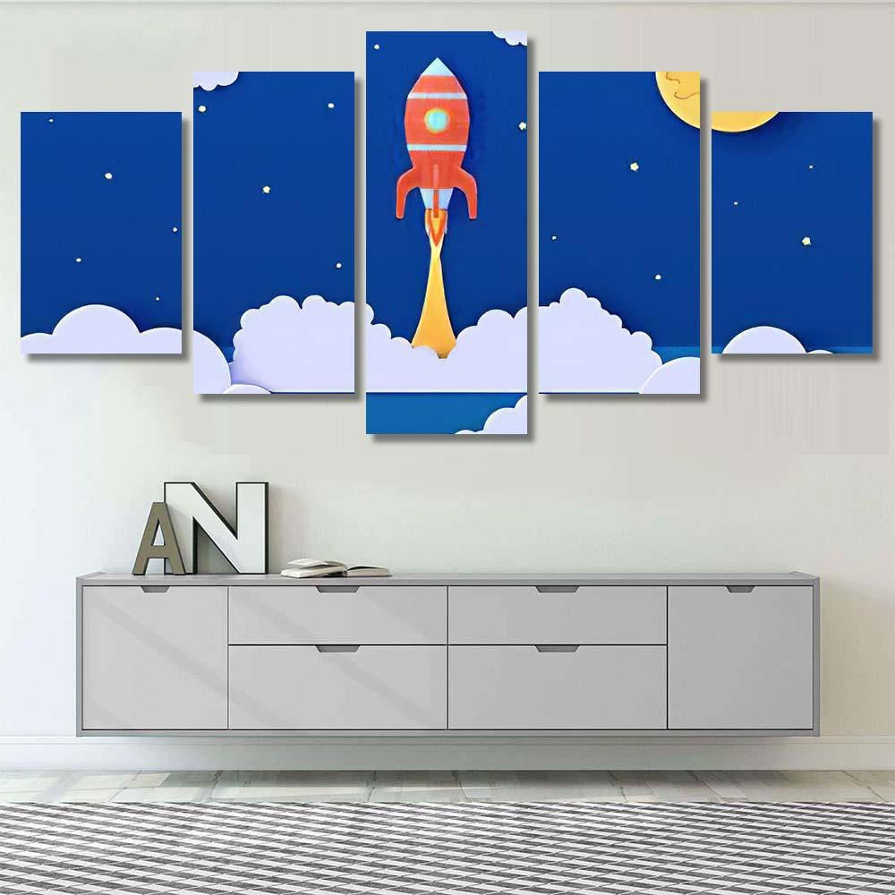 Red Rocket Launch Space Paper Cut Galaxy Sky and Space Multi Piece Panel Canvas Home Decor Housewarming Gift Ideas Poster Canvas Gallery Prints