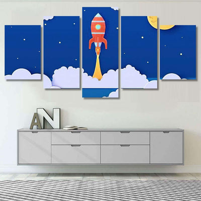Red Rocket Launch Space Paper Cut Galaxy Sky and Space Multi Piece Panel Canvas Home Decor Housewarming Gift Ideas Poster Canvas Gallery Prints