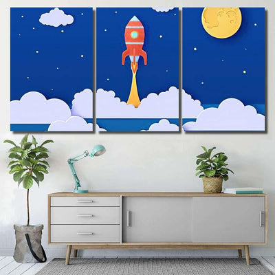 Red Rocket Launch Space Paper Cut Galaxy Sky and Space Multi Piece Panel Canvas Home Decor Housewarming Gift Ideas Poster Canvas Gallery Prints