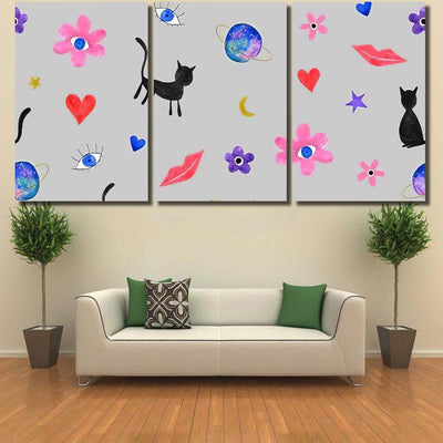 Hand Abstract Watercolor Cats Planets 6 Galaxy Sky and Space Multi Piece Panel Canvas Home Decor Housewarming Gift Ideas Poster Canvas Gallery Prints