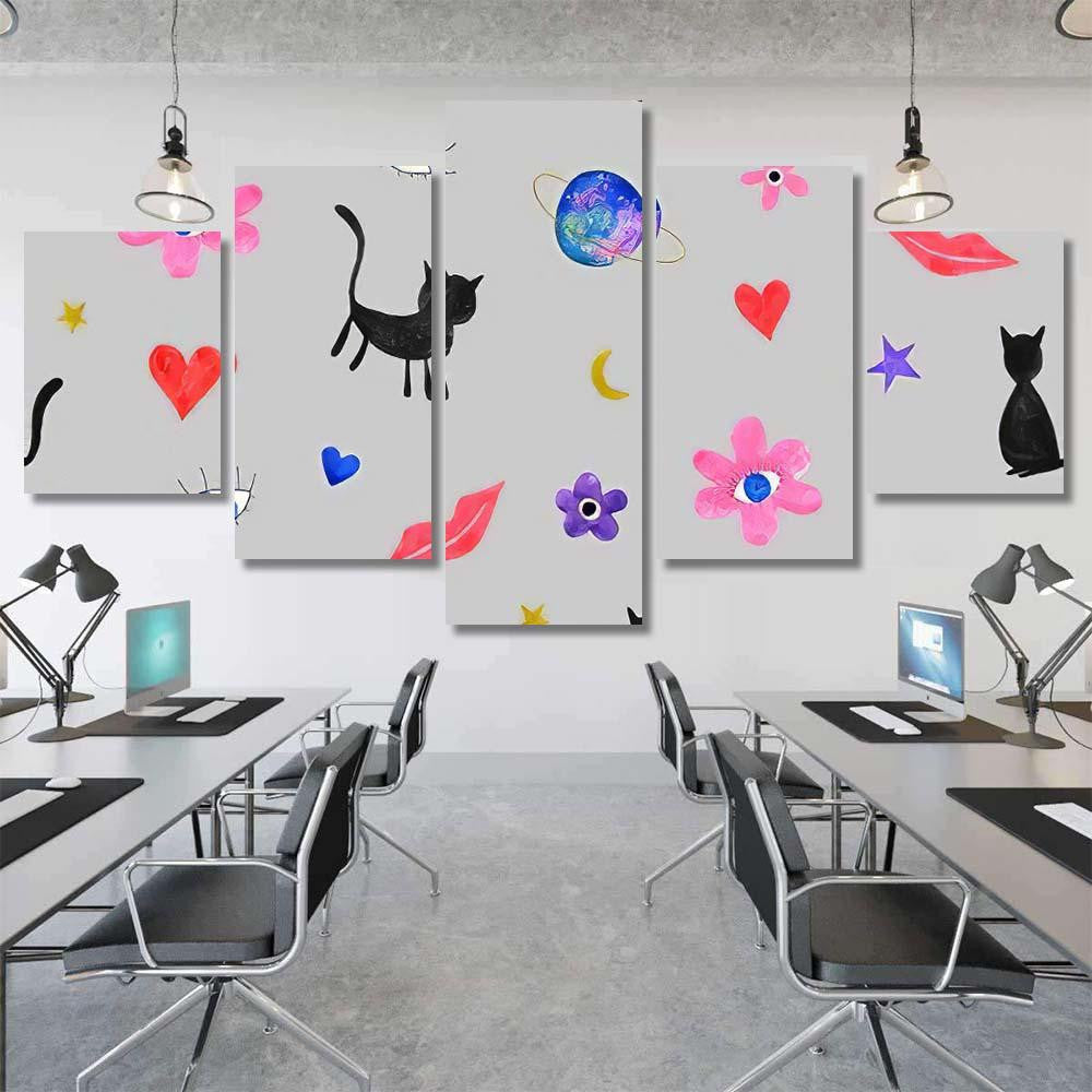 Hand Abstract Watercolor Cats Planets 6 Galaxy Sky and Space Multi Piece Panel Canvas Home Decor Housewarming Gift Ideas Poster Canvas Gallery Prints