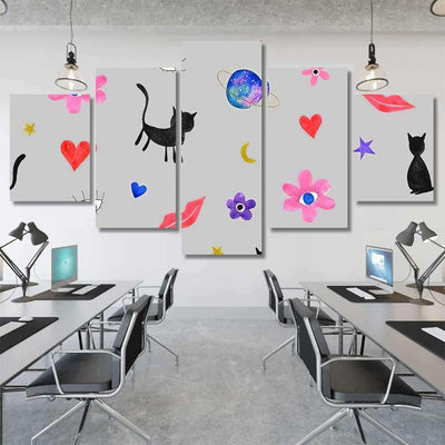 Hand Abstract Watercolor Cats Planets 6 Galaxy Sky and Space Multi Piece Panel Canvas Home Decor Housewarming Gift Ideas Poster Canvas Gallery Prints
