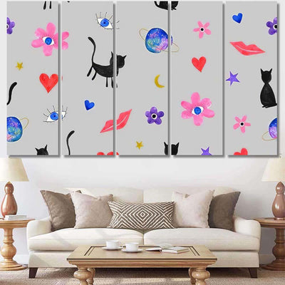 Hand Abstract Watercolor Cats Planets 6 Galaxy Sky and Space Multi Piece Panel Canvas Home Decor Housewarming Gift Ideas Poster Canvas Gallery Prints