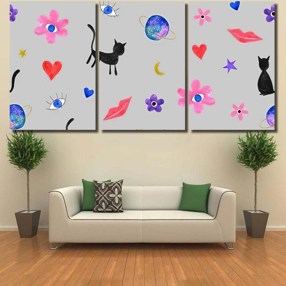 Hand Abstract Watercolor Cats Planets 6 Galaxy Sky and Space Multi Piece Panel Canvas Home Decor Housewarming Gift Ideas Poster Canvas Gallery Prints