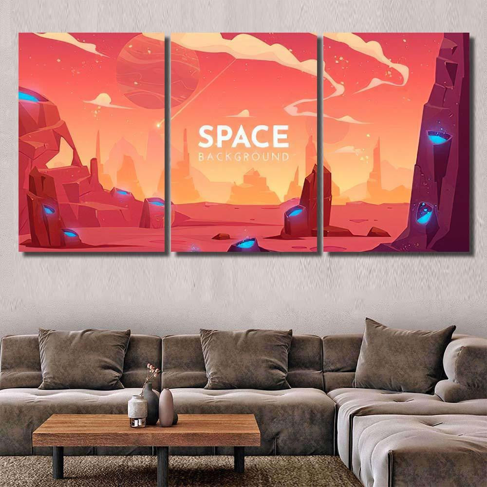 Space Background Alien Fantasy Landscape Rocks 1 Galaxy Sky and Space Multi Piece Panel Canvas Home Decor Housewarming Gift Ideas Poster Canvas Gallery Prints