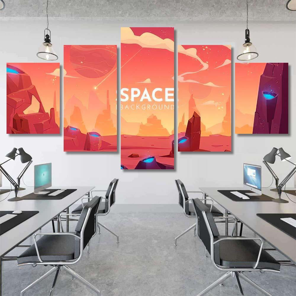 Space Background Alien Fantasy Landscape Rocks 1 Galaxy Sky and Space Multi Piece Panel Canvas Home Decor Housewarming Gift Ideas Poster Canvas Gallery Prints