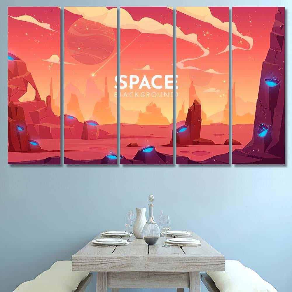 Space Background Alien Fantasy Landscape Rocks 1 Galaxy Sky and Space Multi Piece Panel Canvas Home Decor Housewarming Gift Ideas Poster Canvas Gallery Prints