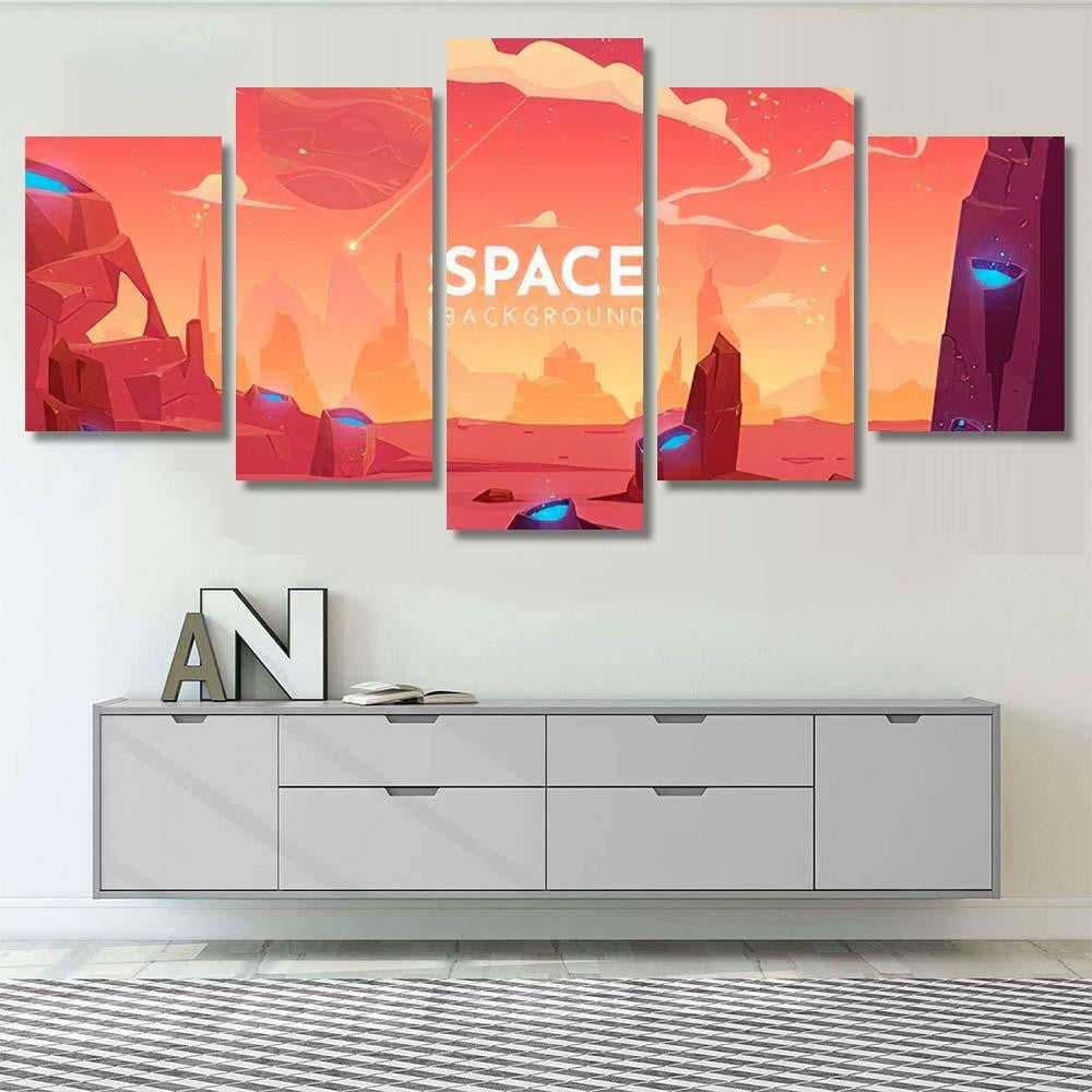 Space Background Alien Fantasy Landscape Rocks 1 Galaxy Sky and Space Multi Piece Panel Canvas Home Decor Housewarming Gift Ideas Poster Canvas Gallery Prints