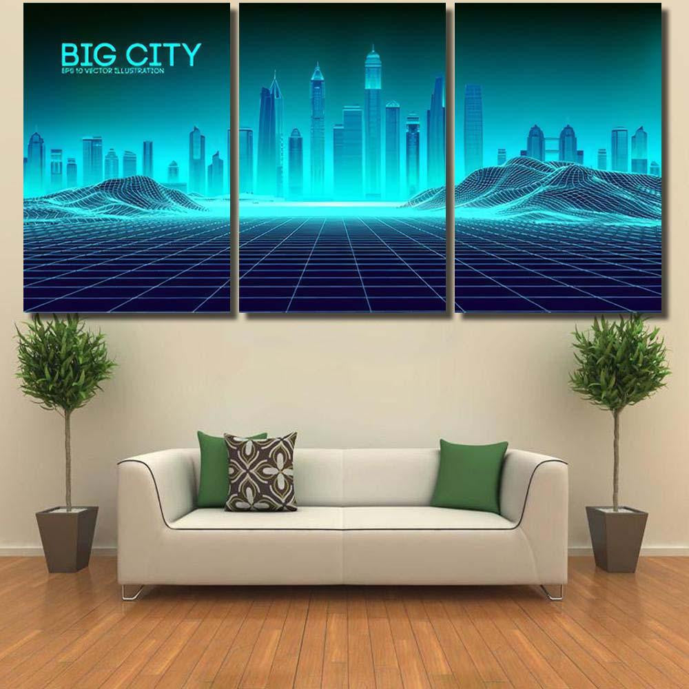 Retro Background Futuristic Landscape 1980S Style 6 Galaxy Sky and Space Multi Piece Panel Canvas Home Decor Housewarming Gift Ideas Poster Canvas Gallery Prints