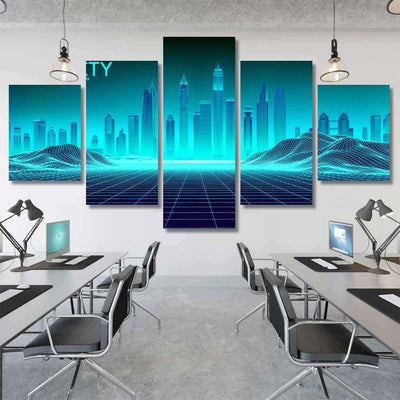 Retro Background Futuristic Landscape 1980S Style 6 Galaxy Sky and Space Multi Piece Panel Canvas Home Decor Housewarming Gift Ideas Poster Canvas Gallery Prints