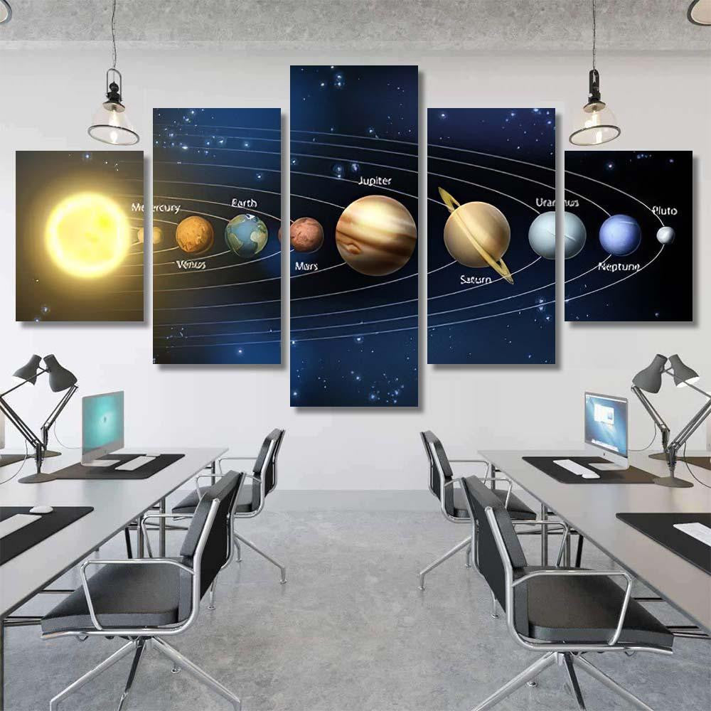 Illustration Planets Our Solar System Galaxy Sky and Space Multi Piece Panel Canvas Home Decor Housewarming Gift Ideas Poster Canvas Gallery Prints