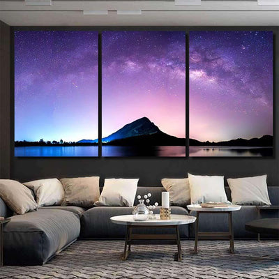 Night Landscape Mountain Milky Way Galaxy 3 Galaxy Sky and Space Multi Piece Panel Canvas Home Decor Housewarming Gift Ideas Poster Canvas Gallery Prints