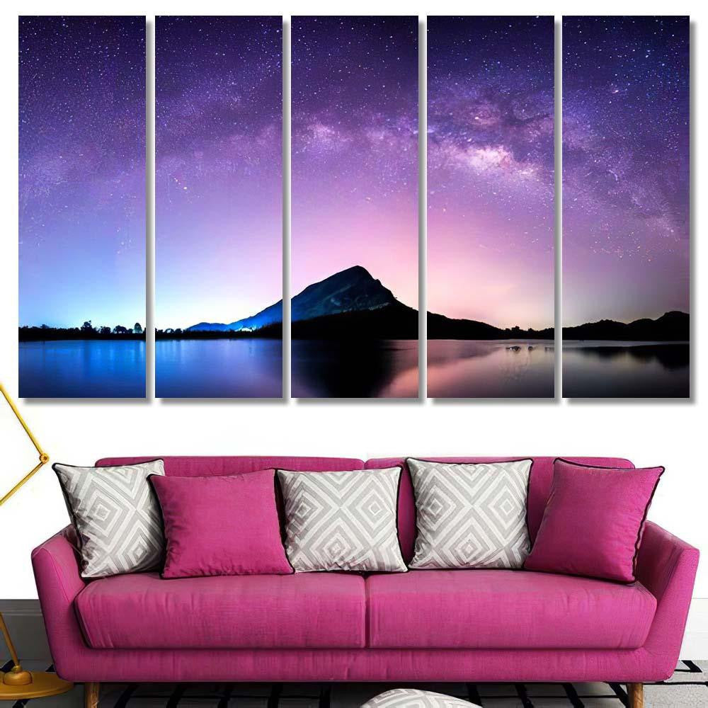 Night Landscape Mountain Milky Way Galaxy 3 Galaxy Sky and Space Multi Piece Panel Canvas Home Decor Housewarming Gift Ideas Poster Canvas Gallery Prints