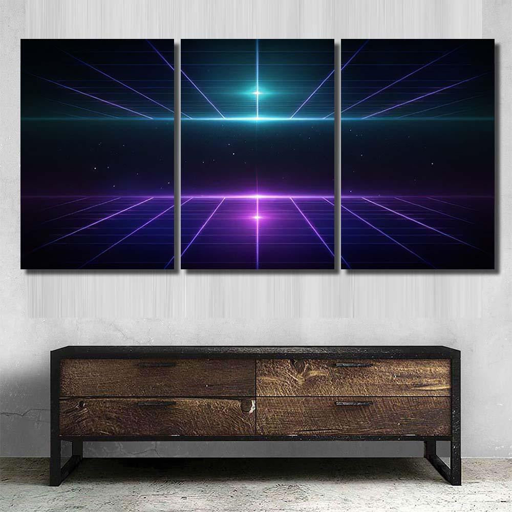 Retro Scifi Background Futuristic Grid Landscape 2 Galaxy Sky and Space Multi Piece Panel Canvas Home Decor Housewarming Gift Ideas Poster Canvas Gallery Prints