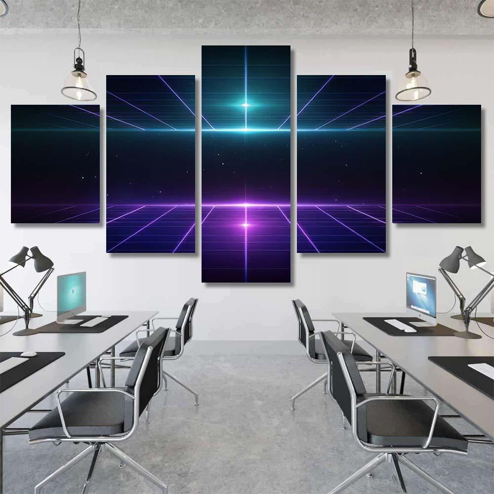 Retro Scifi Background Futuristic Grid Landscape 2 Galaxy Sky and Space Multi Piece Panel Canvas Home Decor Housewarming Gift Ideas Poster Canvas Gallery Prints