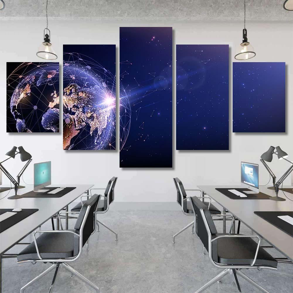 Planet Earth Space Vector Flickering Lights Galaxy Sky and Space Multi Piece Panel Canvas Home Decor Housewarming Gift Ideas Poster Canvas Gallery Prints