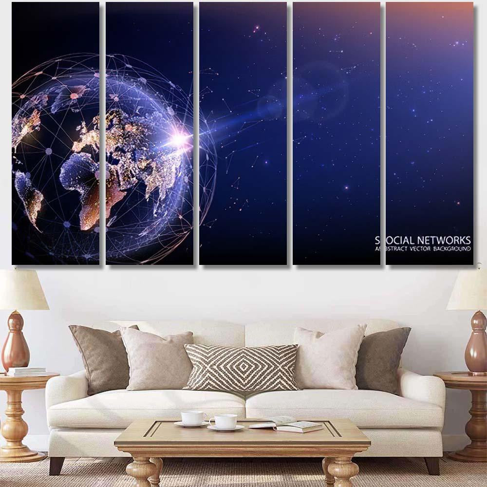 Planet Earth Space Vector Flickering Lights Galaxy Sky and Space Multi Piece Panel Canvas Home Decor Housewarming Gift Ideas Poster Canvas Gallery Prints