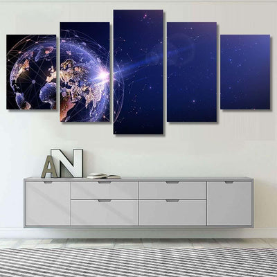 Planet Earth Space Vector Flickering Lights Galaxy Sky and Space Multi Piece Panel Canvas Home Decor Housewarming Gift Ideas Poster Canvas Gallery Prints
