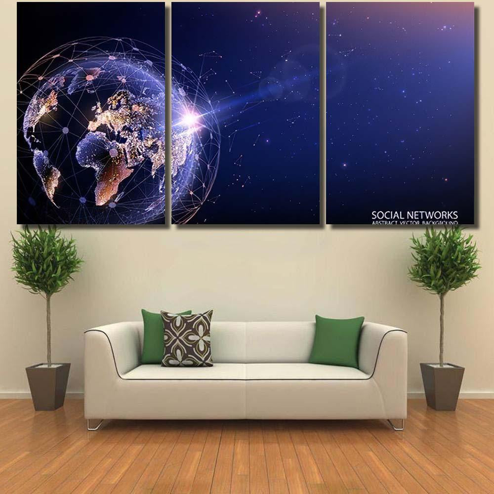Planet Earth Space Vector Flickering Lights Galaxy Sky and Space Multi Piece Panel Canvas Home Decor Housewarming Gift Ideas Poster Canvas Gallery Prints
