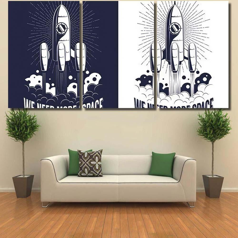 Rocket Spaceship Takes Off Clouds Fire Galaxy Sky and Space Multi Piece Panel Canvas Home Decor Housewarming Gift Ideas Poster Canvas Gallery Prints