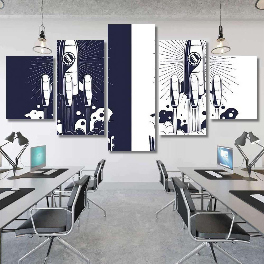 Rocket Spaceship Takes Off Clouds Fire Galaxy Sky and Space Multi Piece Panel Canvas Home Decor Housewarming Gift Ideas Poster Canvas Gallery Prints