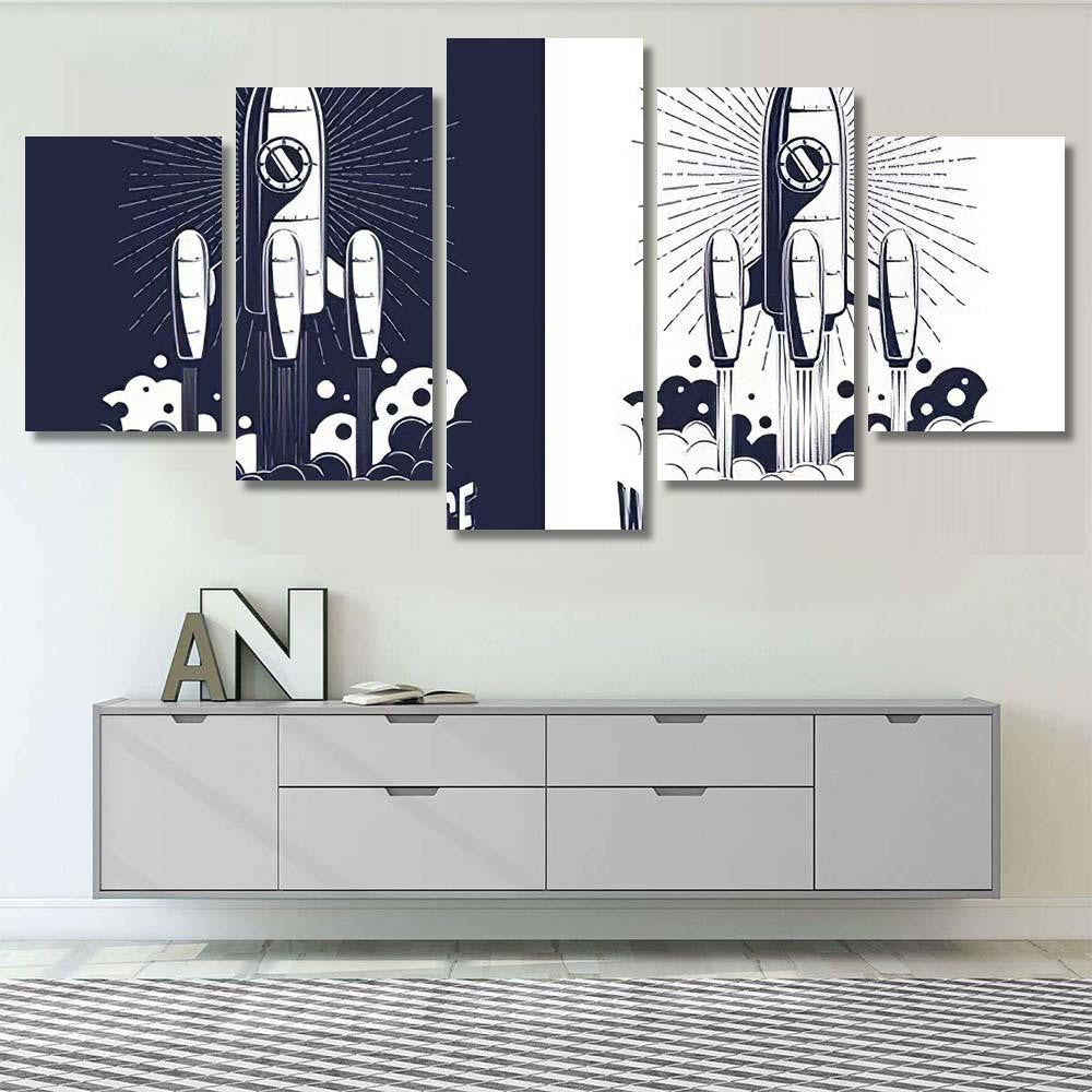 Rocket Spaceship Takes Off Clouds Fire Galaxy Sky and Space Multi Piece Panel Canvas Home Decor Housewarming Gift Ideas Poster Canvas Gallery Prints