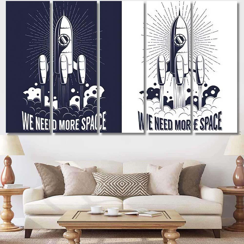 Rocket Spaceship Takes Off Clouds Fire Galaxy Sky and Space Multi Piece Panel Canvas Home Decor Housewarming Gift Ideas Poster Canvas Gallery Prints