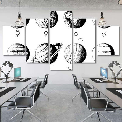 Solar System Infographics Vector Hand Drawn Galaxy Sky and Space Multi Piece Panel Canvas Home Decor Housewarming Gift Ideas Poster Canvas Gallery Prints
