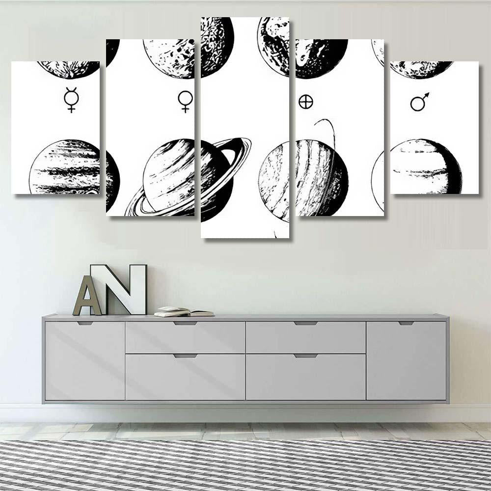 Solar System Infographics Vector Hand Drawn Galaxy Sky and Space Multi Piece Panel Canvas Home Decor Housewarming Gift Ideas Poster Canvas Gallery Prints