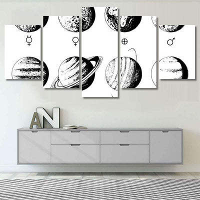 Solar System Infographics Vector Hand Drawn Galaxy Sky and Space Multi Piece Panel Canvas Home Decor Housewarming Gift Ideas Poster Canvas Gallery Prints