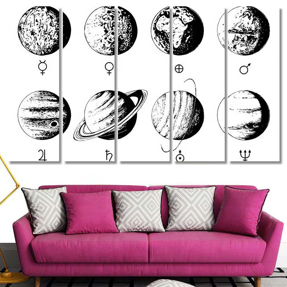 Solar System Infographics Vector Hand Drawn Galaxy Sky and Space Multi Piece Panel Canvas Home Decor Housewarming Gift Ideas Poster Canvas Gallery Prints