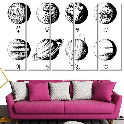 Solar System Infographics Vector Hand Drawn Galaxy Sky and Space Multi Piece Panel Canvas Home Decor Housewarming Gift Ideas Poster Canvas Gallery Prints