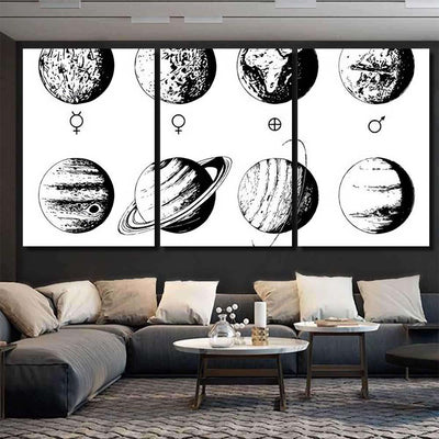 Solar System Infographics Vector Hand Drawn Galaxy Sky and Space Multi Piece Panel Canvas Home Decor Housewarming Gift Ideas Poster Canvas Gallery Prints