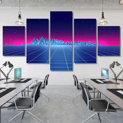 Retro Futuristic Background 1980S Style 3D 4 Galaxy Sky and Space Multi Piece Panel Canvas Home Decor Housewarming Gift Ideas Poster Canvas Gallery Prints