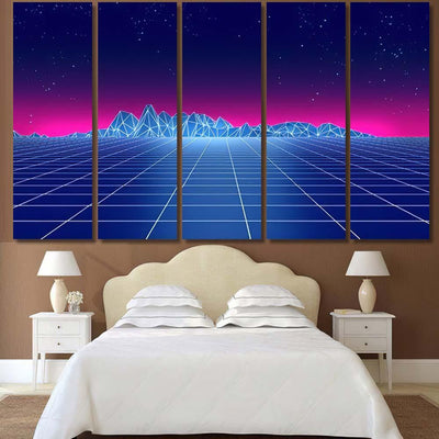 Retro Futuristic Background 1980S Style 3D 4 Galaxy Sky and Space Multi Piece Panel Canvas Home Decor Housewarming Gift Ideas Poster Canvas Gallery Prints
