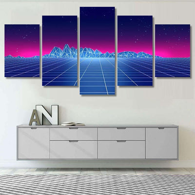 Retro Futuristic Background 1980S Style 3D 4 Galaxy Sky and Space Multi Piece Panel Canvas Home Decor Housewarming Gift Ideas Poster Canvas Gallery Prints