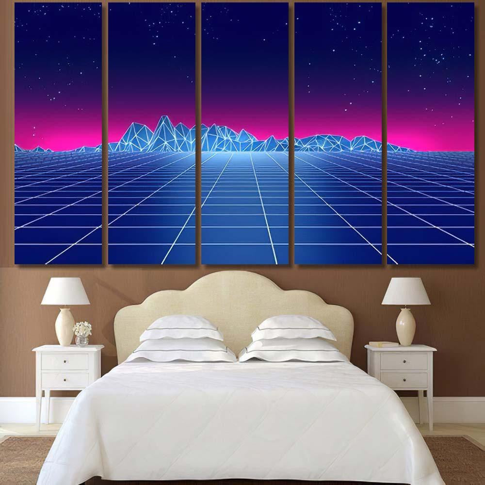Retro Futuristic Background 1980S Style 3D 4 Galaxy Sky and Space Multi Piece Panel Canvas Home Decor Housewarming Gift Ideas Poster Canvas Gallery Prints
